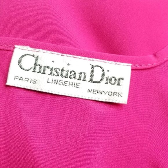 Vintage 70s 80s Christian Dior Pink Midi Slip Dress Flower Pearl On Chest - Picture 10 of 10